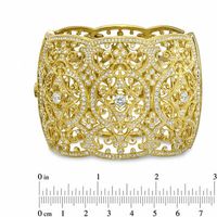 AVA Nadri Cubic Zirconia and Crystal Ornate Hinged Wide Bangle in Brass with 18K Gold Plate - 7.5"|Peoples Jewellers