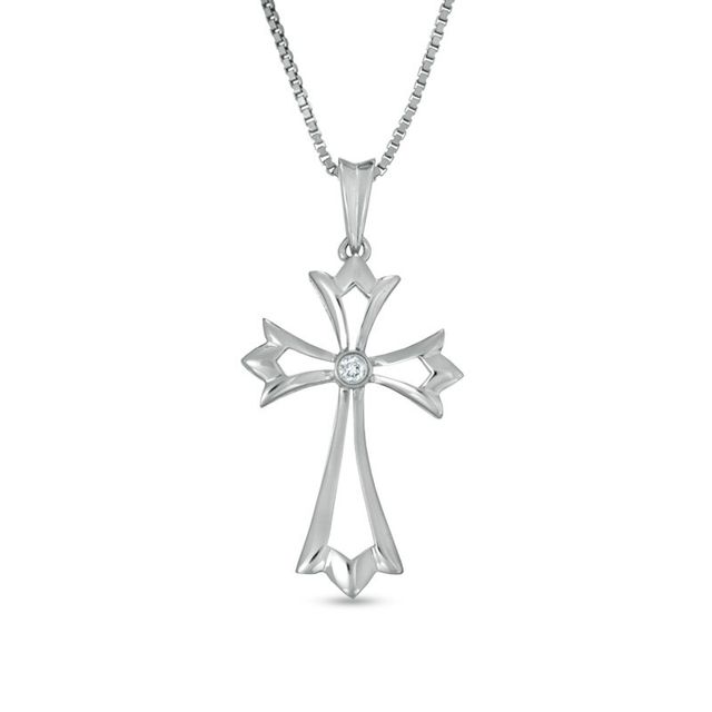 Diamond Accent Solitaire Gothic-Style Cross Pendant in Sterling Silver|Peoples Jewellers