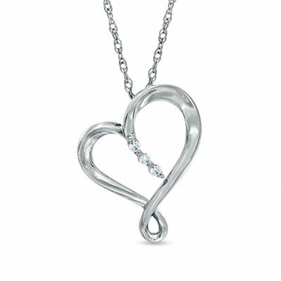 Diamond Accent Ribbon Heart Pendant in Sterling Silver|Peoples Jewellers