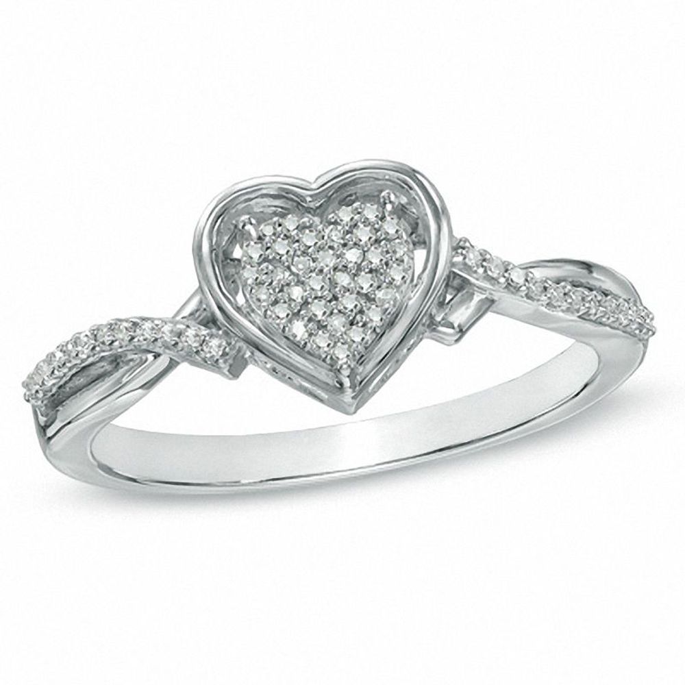 0.10 CT. T.W. Diamond Heart Cluster Ring in Sterling Silver|Peoples Jewellers