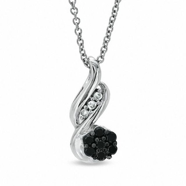 0.15 CT. T.W. Enhanced Black and White Diamond Cluster Flame Pendant in Sterling Silver|Peoples Jewellers