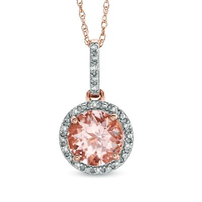 8.0mm Morganite and Diamond Accent Pendant in 10K Rose Gold|Peoples Jewellers