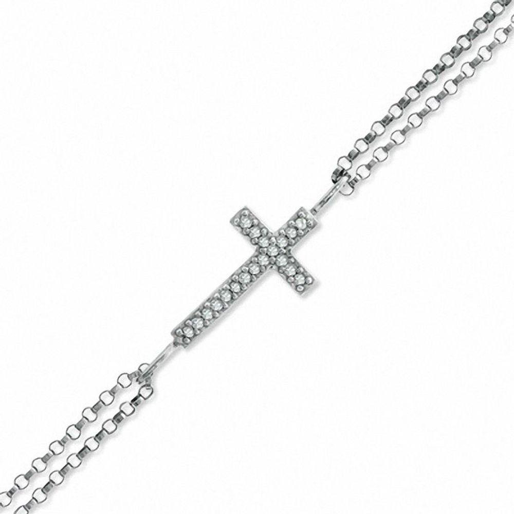 Diamond Accent Sideways Cross Chain Bracelet in Sterling Silver|Peoples Jewellers