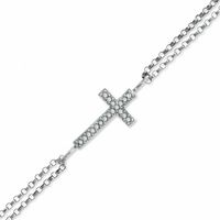 Diamond Accent Sideways Cross Chain Bracelet in Sterling Silver|Peoples Jewellers