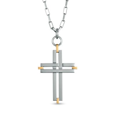 Men's Cross Pendant in Two-Tone Stainless Steel - 24"|Peoples Jewellers