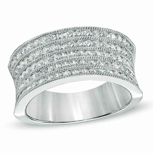 1.00 CT. T.W. Diamond Five Row Concave Anniversary Band in 14K White Gold|Peoples Jewellers