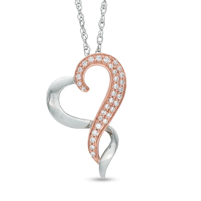 0.15 CT. T.W. Diamond Ribbon Heart Pendant in 10K Two-Tone Gold|Peoples Jewellers
