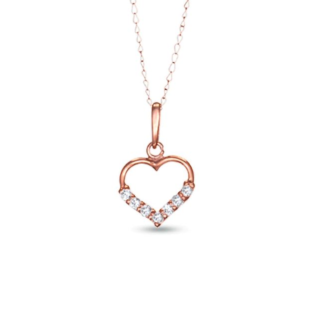 White Sapphire Heart Pendant in 14K Rose Gold - 15"