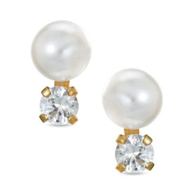 4.0mm Freshwater Cultured Pearl and Cubic Zirconia Stud Earrings in 14K Gold|Peoples Jewellers