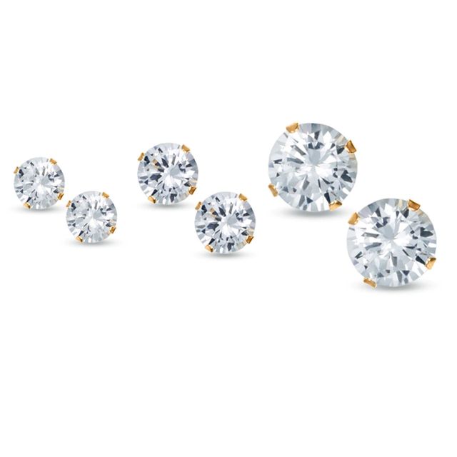 Cubic Zirconia Solitaire Stud Earrings Set in 14K Gold|Peoples Jewellers