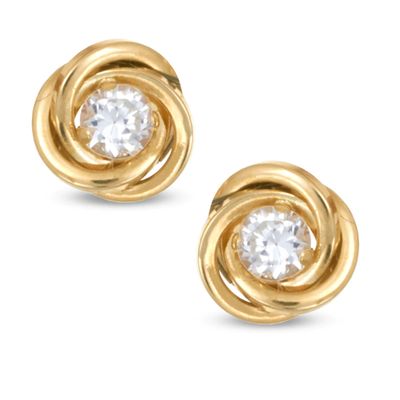 3.0mm Cubic Zirconia Love Knot Earrings in 14K Gold|Peoples Jewellers