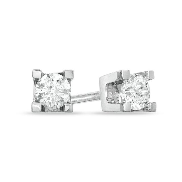 0.25 CT. T.W. Canadian Certified Diamond Square-Set Solitaire Stud Earrings in 14K White Gold (I/I2)|Peoples Jewellers