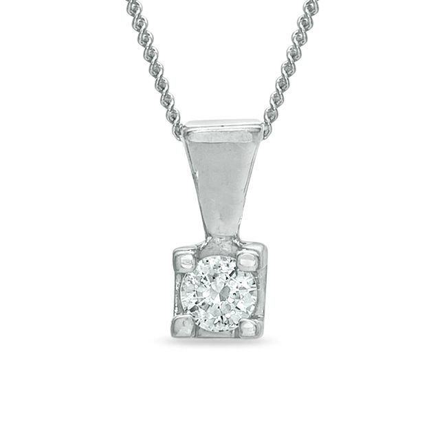 0.10 CT. Certified Canadian Diamond Square-Set Solitaire Pendant in 14K White Gold - 17"(I/I2)|Peoples Jewellers