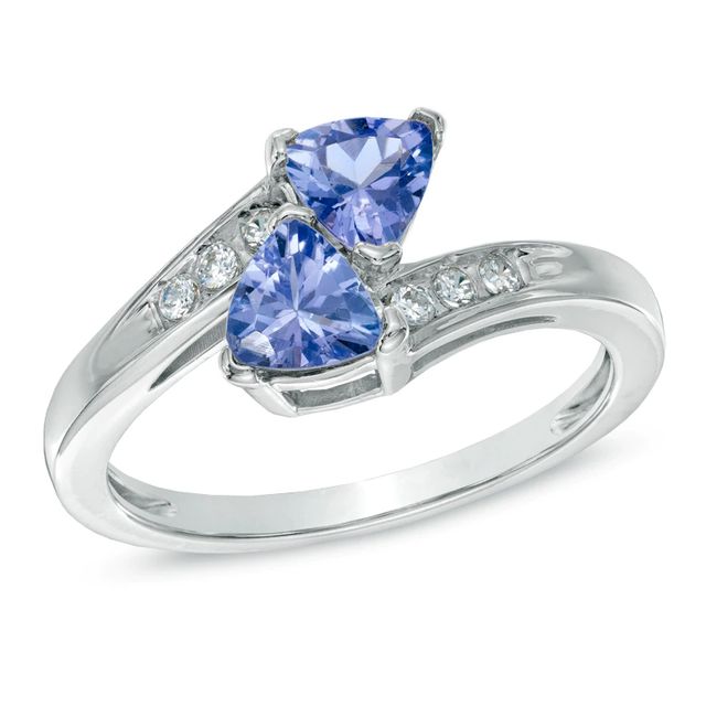 5.0mm Trillion-Cut Tanzanite and Diamond Accent Ring in 10K White Gold|Peoples Jewellers