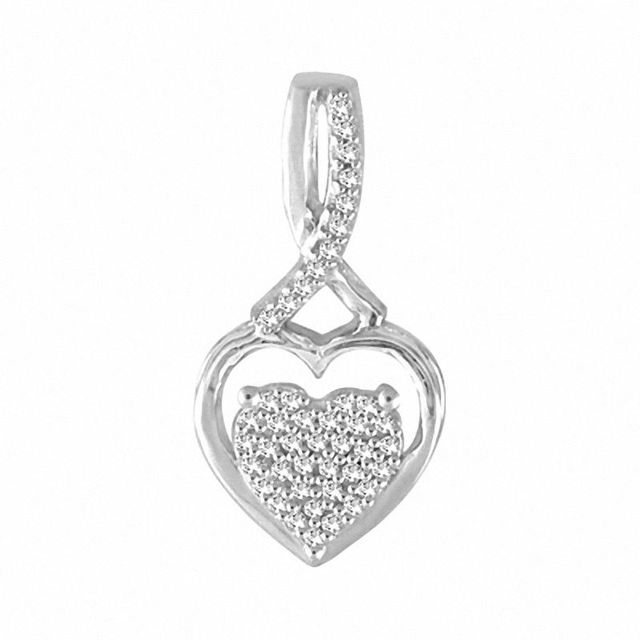 0.10 CT. T.W. Diamond Heart Cluster Drop Pendant in Sterling Silver|Peoples Jewellers
