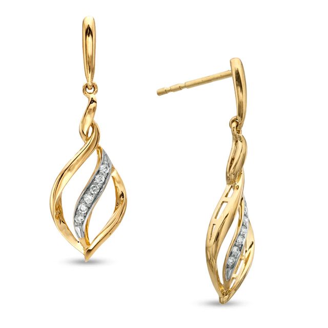 0.10 CT. T.W. Diamond Open Flame Drop Earrings in 10K Gold|Peoples Jewellers