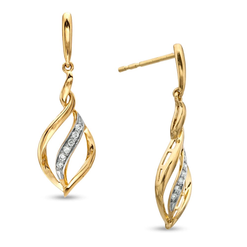 0.10 CT. T.W. Diamond Open Flame Drop Earrings in 10K Gold|Peoples Jewellers
