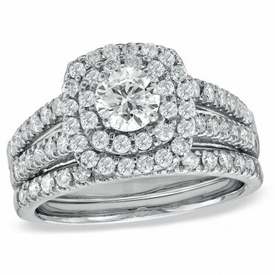 1.47 CT. T.W. Diamond Double Frame Bridal Set in 14K White Gold|Peoples Jewellers