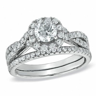 CT. T.W. Diamond Frame Twist Shank Bridal Set in 14K White Gold|Peoples Jewellers