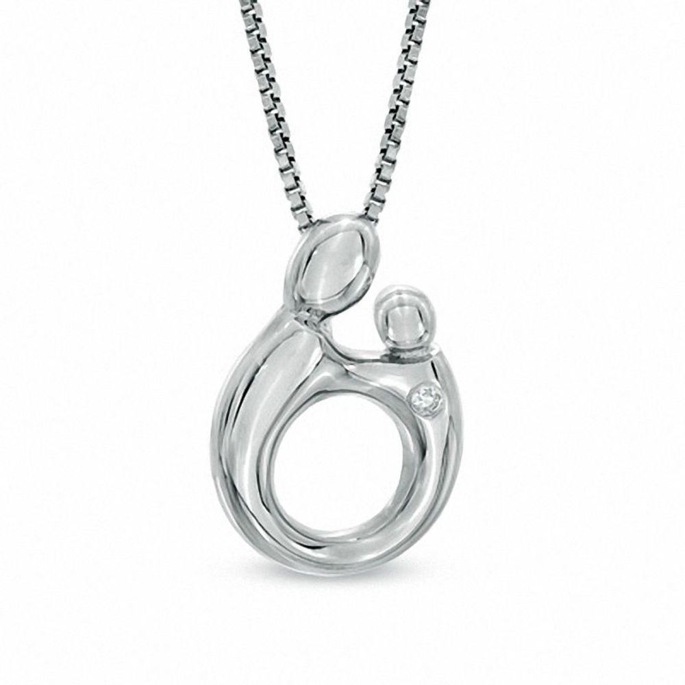 Diamond Accent Solitaire Motherly Love Pendant in Sterling Silver|Peoples Jewellers