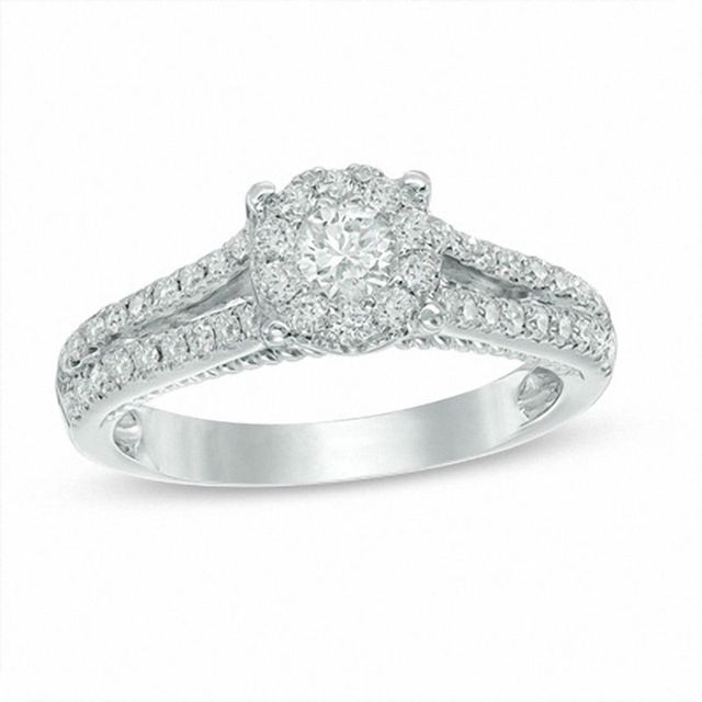 0.75 CT. T.W. Diamond Frame Split Shank Engagement Ring in 14K White Gold|Peoples Jewellers