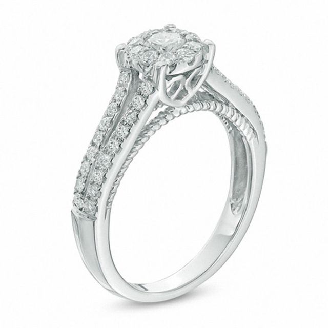 0.75 CT. T.W. Diamond Frame Split Shank Engagement Ring in 14K White Gold|Peoples Jewellers