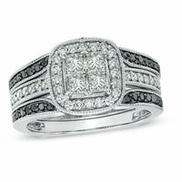 0.95 CT. T.W. Princess-Cut Quad Diamond Frame Bridal Set in 14K White Gold|Peoples Jewellers