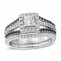 1.00 CT. T.W. Enhanced Black and White Diamond Frame Bridal Set in 14K White Gold|Peoples Jewellers