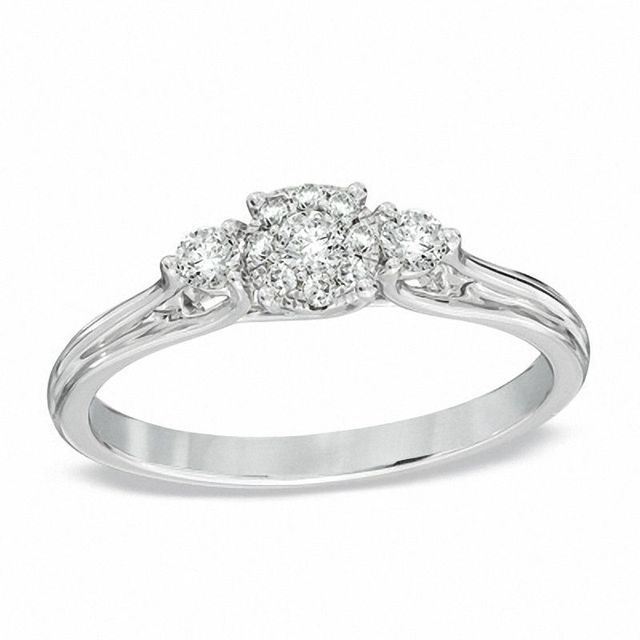 0.25 CT. T.W. Diamond Cluster Three Stone Ring in 10K White Gold