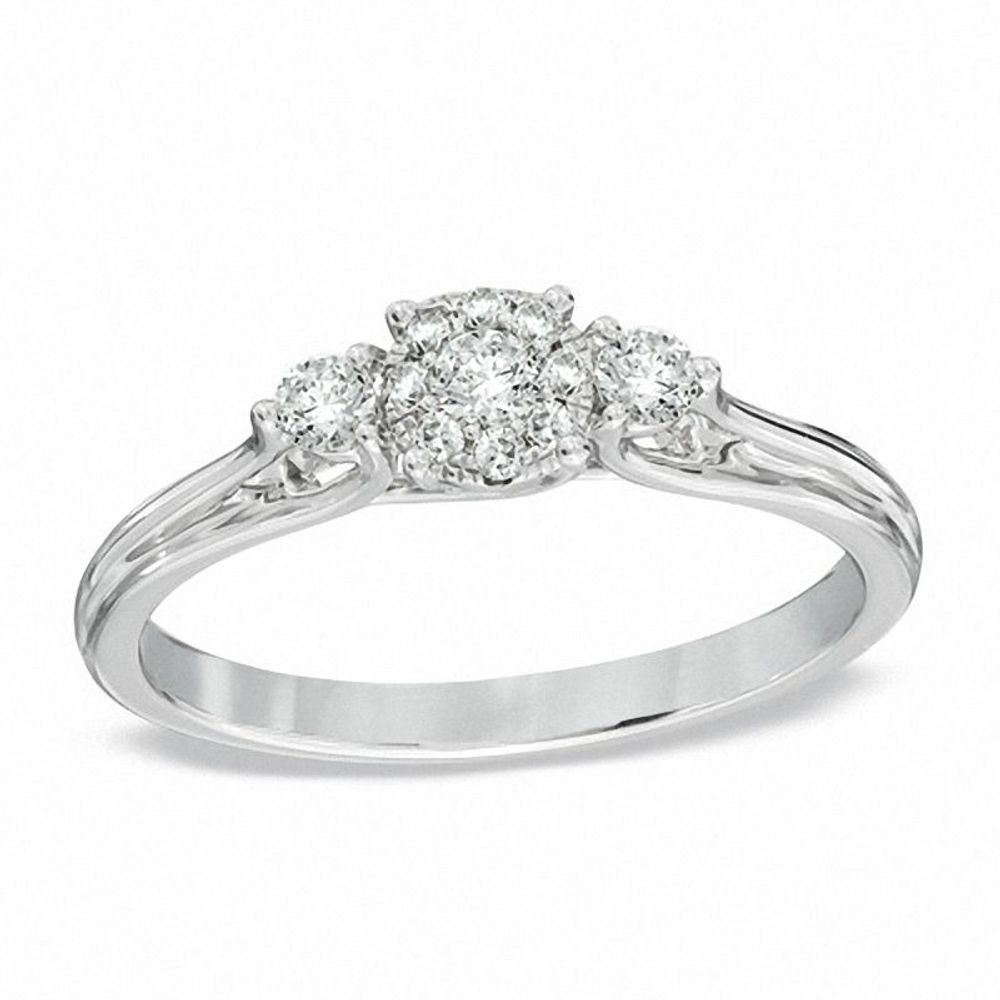 0.25 CT. T.W. Diamond Cluster Three Stone Ring in 10K White Gold|Peoples Jewellers