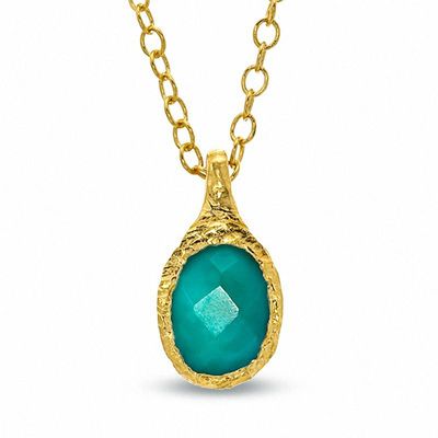 Piara™ Oval Turquoise Pendant in Sterling Silver with 18K Gold Plate - 17.5"|Peoples Jewellers