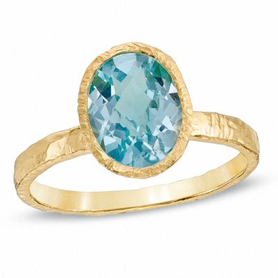 Piara™ Oval Blue Topaz Ring in Sterling Silver with 18K Gold Plate|Peoples Jewellers