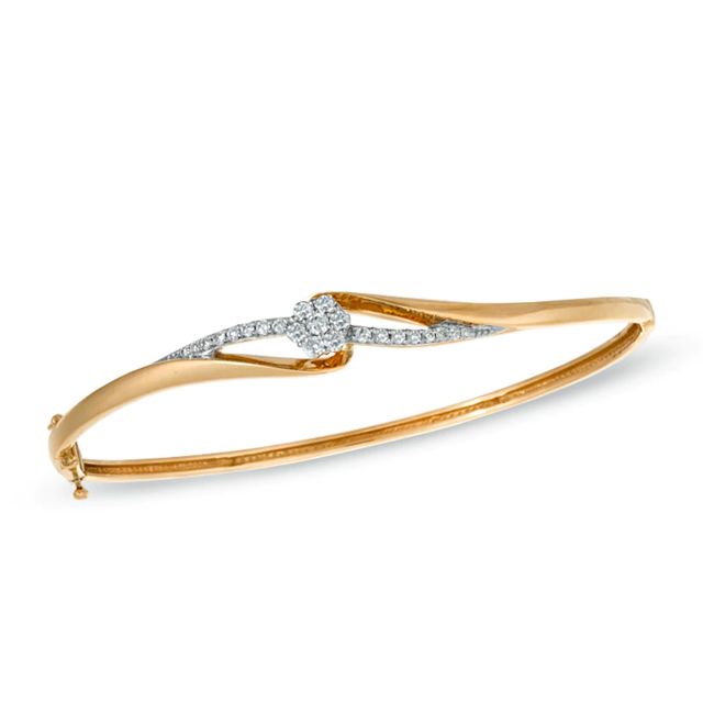 0.50 CT. T.W. Diamond Cluster Bypass Bangle in 14K Gold|Peoples Jewellers