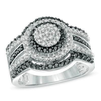 1.00 CT. T.W. Enhanced Black and White Diamond Layered Frame Ring in 10K White Gold|Peoples Jewellers