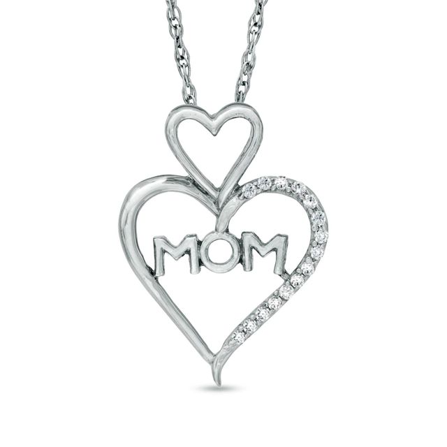 0.06 CT. T.W. Diamond "MOM" Heart Pendant in Sterling Silver|Peoples Jewellers