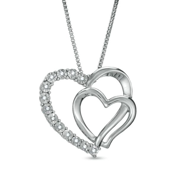 0.065 CT. T.W. Diamond Double Heart Pendant in Sterling Silver|Peoples Jewellers