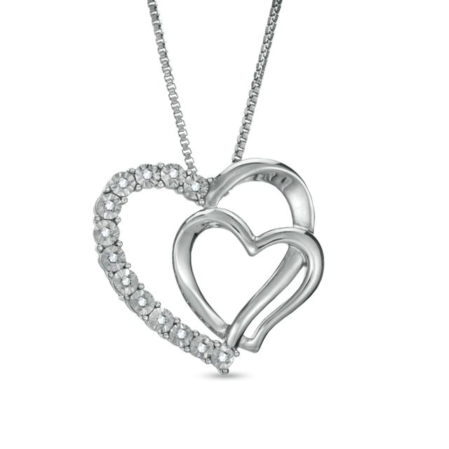 0.065 CT. T.W. Diamond Double Heart Pendant in Sterling Silver