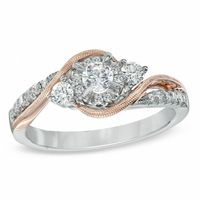 0.50 CT. T.W. Diamond Three Stone Swirl Engagement Ring in 10K Two-Tone Gold|Peoples Jewellers