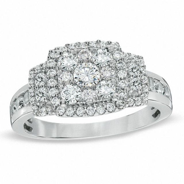 0.95 CT. T.W. Composite Diamond Square Frame Engagement Ring in 14K White Gold|Peoples Jewellers