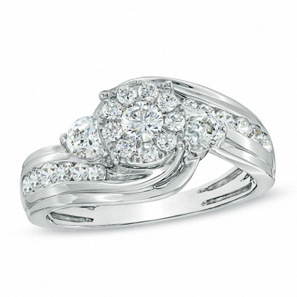 0.95 CT. T.W. Diamond Cluster Engagement Ring in 14K White Gold|Peoples Jewellers