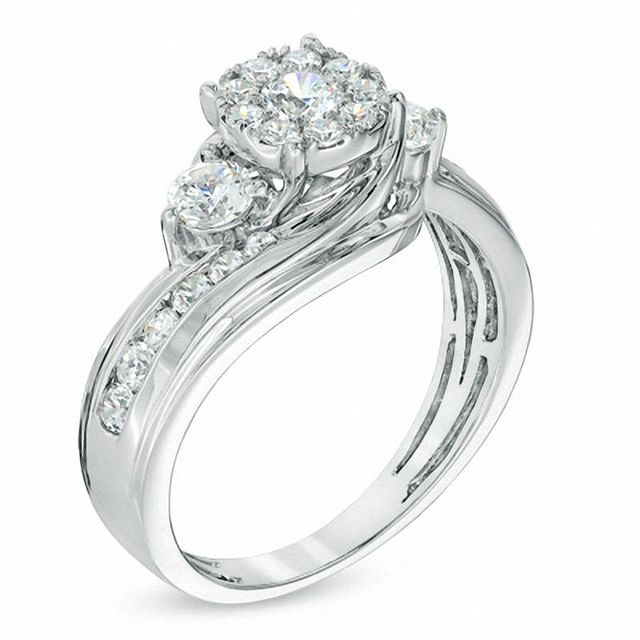 0.95 CT. T.W. Diamond Cluster Engagement Ring in 14K White Gold|Peoples Jewellers