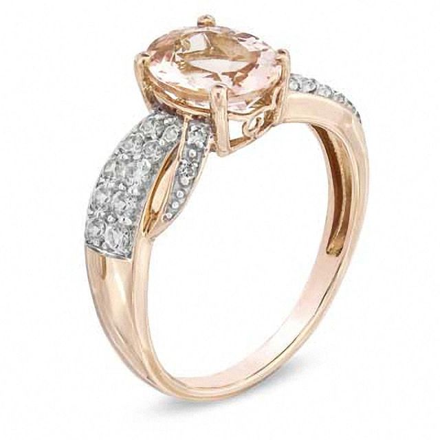Oval Morganite and Lab-Created White Sapphire Ribbon Ring in 10K Rose Gold|Peoples Jewellers