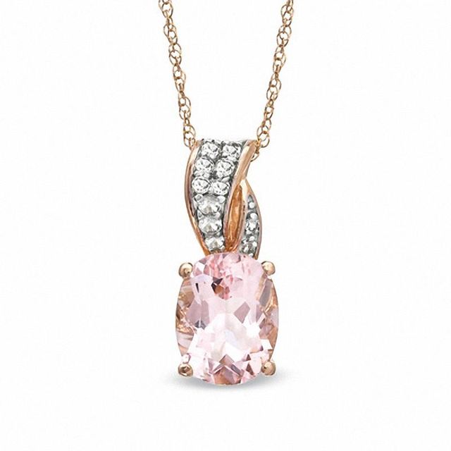 Oval Morganite and Lab-Created White Sapphire Ribbon Pendant in 10K Rose Gold|Peoples Jewellers