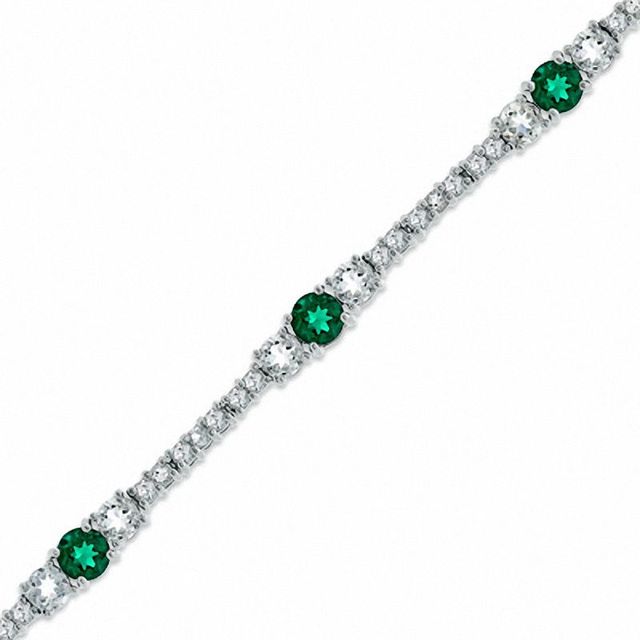 Lab-Created Emerald and White Topaz Bracelet in Sterling Silver - 7.25"|Peoples Jewellers