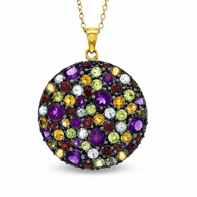 Multi-Gemstone Circle Pendant in Sterling Silver with 18K Gold Plate