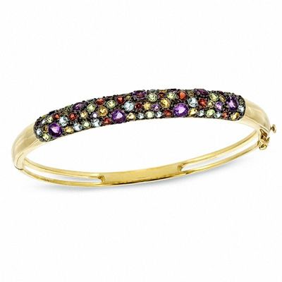 Multi-Gemstone Bangle in Sterling Silver with 18K Gold Plate - 7.25"|Peoples Jewellers