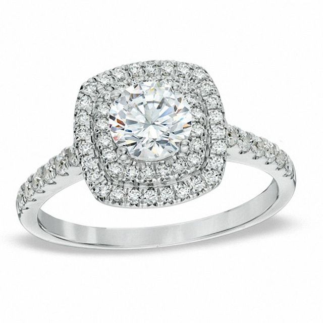 1.20 CT. T.W. Diamond Square Double Frame Engagement Ring in 14K White Gold|Peoples Jewellers