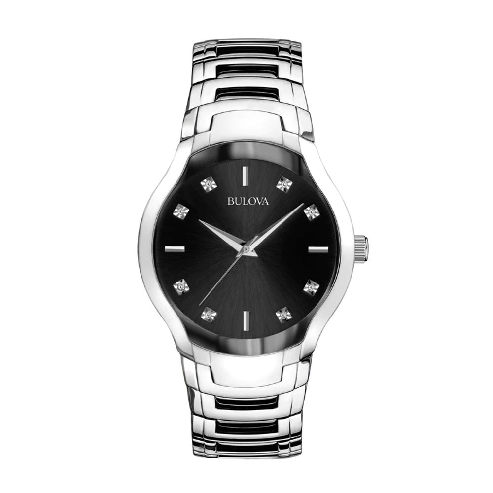 Men's Bulova Diamond Accent Watch with Black Dial (Model: 96D117)|Peoples Jewellers