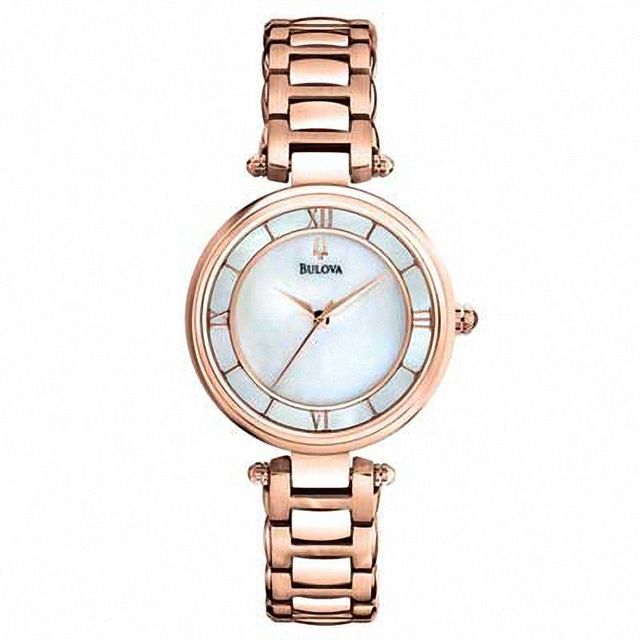 Ladies' Bulova Rose-Tone Watch with Mother-of-Pearl Dial (Model: 97L124)|Peoples Jewellers