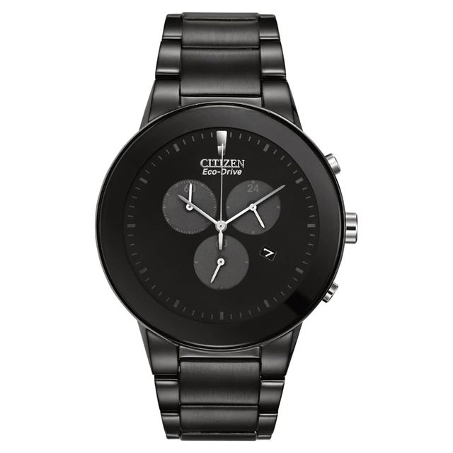 Men's Citizen Eco-Drive® Axiom Chronograph Black IP Watch with Black Dial (Model: AT2245-57E)|Peoples Jewellers